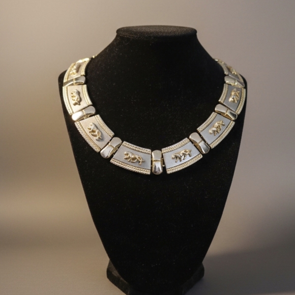 Vintage 1980s Jewelry - Vintage Gold Panther Choker Runway Safari Collar